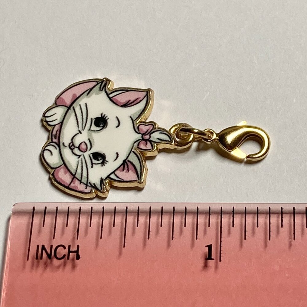 Vtg Disney Marie Aristocats Cat Clip On Charm Zipper Pull Purse Bag Pink Bow - Picture 11 of 11